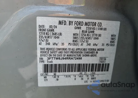 2024 Ford Maverick Xlt from USA, damaged, VIN 3FTTW8J94RRA72498